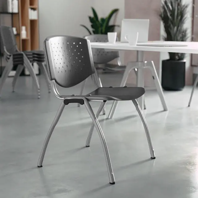 Alt view image 2 of 7 - Hercules Plastic Stack Chair, Gray | Powder Coated, 880 LBS. Weight Capacity