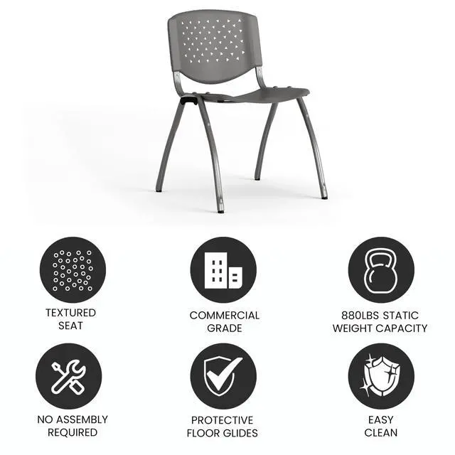 Alt view image 5 of 7 - Hercules Plastic Stack Chair, Gray | Powder Coated, 880 LBS. Weight Capacity
