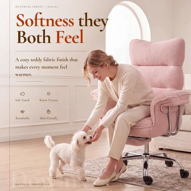 Alt view image 4 of 5 - Big and Tall Office Chair, Ergonomic Desk Chair with Thick Cushion, Wide Seat & Armrests Computer Gaming Chair,High Back Reclining Teddy Fleece Criss Cross Chair with Foot Rest, Pink