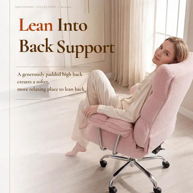 Alt view image 5 of 5 - Big and Tall Office Chair, Ergonomic Desk Chair with Thick Cushion, Wide Seat & Armrests Computer Gaming Chair,High Back Reclining Teddy Fleece Criss Cross Chair with Foot Rest, Pink