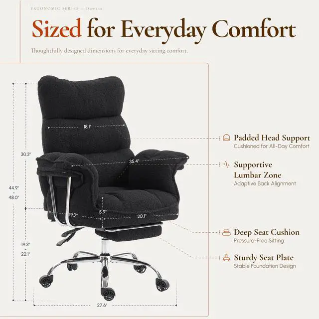 Alt view image 2 of 6 - Big and Tall Office Chair, Ergonomic Desk Chair with Thick Cushion, Wide Seat & Armrests Computer Gaming Chair,High Back Reclining Teddy Fleece Criss Cross Chair with Foot Rest, Black