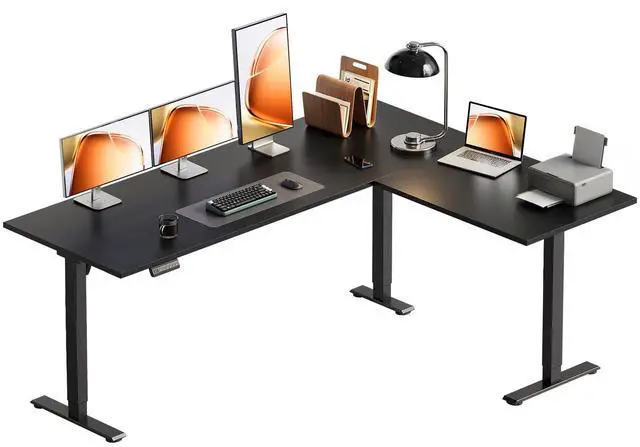 Main image of 63 Inch Reversible L Shaped Electric Standing Desk, Black | Large Corner Height Adjustable Stand Up Desk, 3 Memory Presets, Sit Stand Table, Reinforced Frame for Home Office Workstation