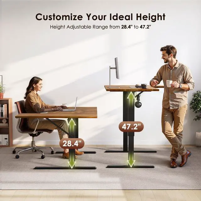Alt view image 4 of 7 - 55 Inch Reversible L Shaped Electric Standing Desk, Rustic Brown | Corner Height Adjustable Computer Table, Stand Up Desk with 3 Memory Presets, Reinforced Frame for Home Office, Workstation