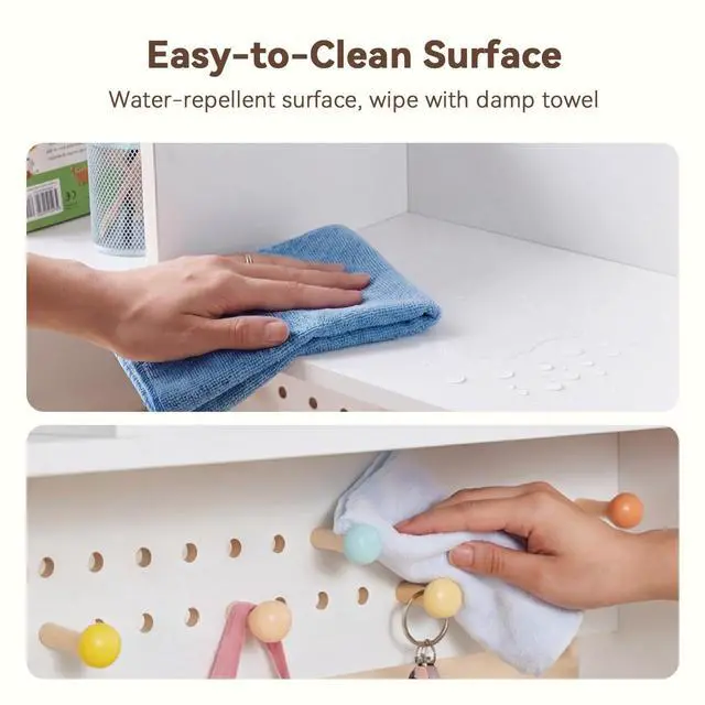 Alt view image 7 of 7 - 35.9" L White Desk Hutch with Pegboard, Dorm Desk Organizer | Multipurpose Desktop Bookshelf for Dorm Office Home, 3-Tier Wooden Display Rack for Computer Desk