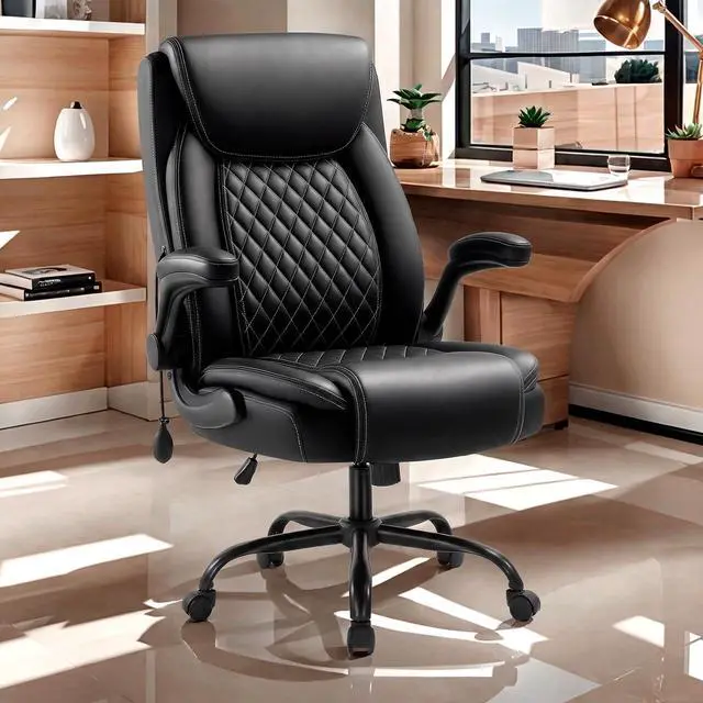 Alt view image 2 of 7 - Office Chair with Lumbar Support,Comfy Desk Chair with Flip Arm | Ergonomic High Back Computer Chair with Pocker Spring Cushion, Executive Office Chair,Class 4 Gas Lift,Metal Base