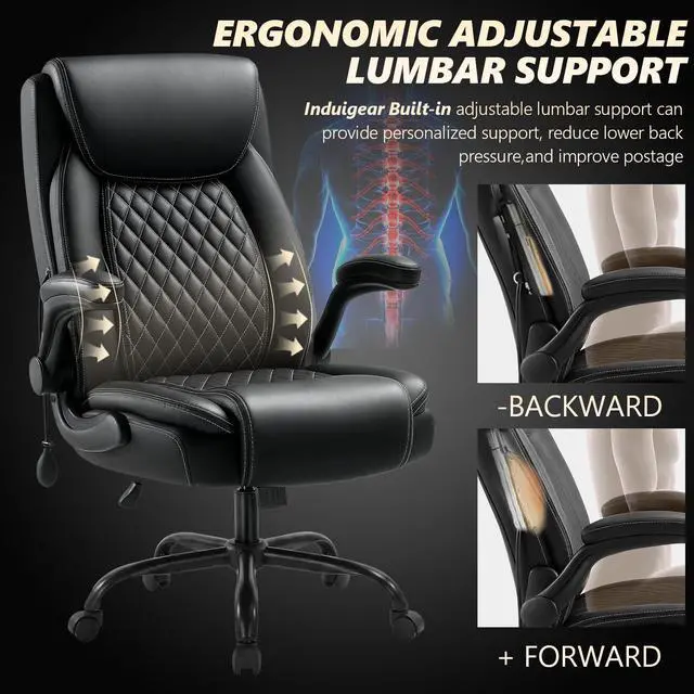 Alt view image 4 of 7 - Office Chair with Lumbar Support,Comfy Desk Chair with Flip Arm | Ergonomic High Back Computer Chair with Pocker Spring Cushion, Executive Office Chair,Class 4 Gas Lift,Metal Base
