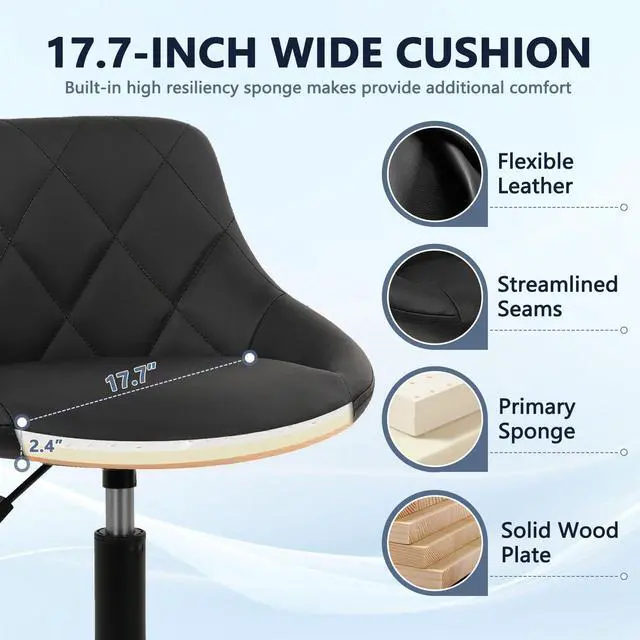 Alt view image 5 of 7 - Drafting Chair with Back, Leather Rolling Swivel Stool with Adjustable Height and Footrest, Ergonomic Tall Standing Desk Office Chairs with Wheels for Home Work Shop Kitchen Bar, 2PK