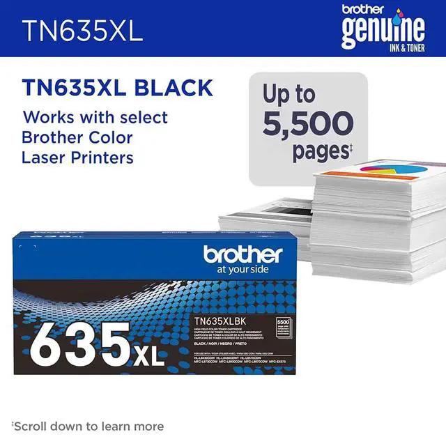 Alt view image 3 of 7 - Genuine TN635XLBK High Yield Black Toner Cartridge, Up to 5,500 Pages, Bundle with Deco Essentials Printer eBook for MFC-L8930CDW, HL-L8430CDW, MFC-L8730CDW, HL-L8570CDW