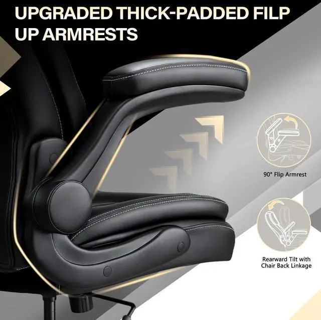 Alt view image 7 of 7 - Office Chair with Lumbar Support,Comfy Desk Chair with Flip Arm | Ergonomic High Back Computer Chair with Pocker Spring Cushion, Executive Office Chair,Class 4 Gas Lift,Metal Base