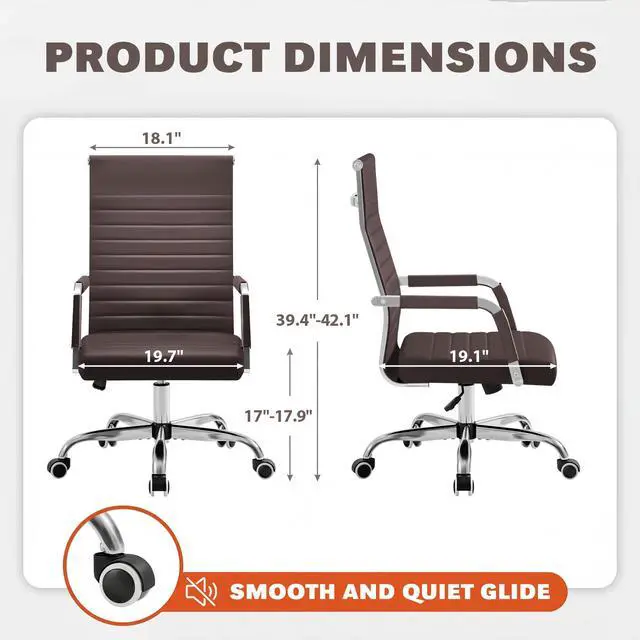 Alt view image 3 of 7 - Ergonomic Office Desk Chair, Executive Ribbed Mid-Back PU Leather Conference Room Chair Adjustable Swivel Chair with Arms (1, Brown)