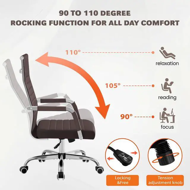 Alt view image 6 of 7 - Ergonomic Office Desk Chair, Executive Ribbed Mid-Back PU Leather Conference Room Chair Adjustable Swivel Chair with Arms (1, Brown)