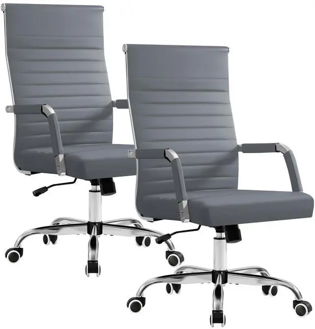 Main image of Ergonomic Office Desk Chair, Executive Ribbed Mid-Back PU Leather Conference Room Chair Adjustable Swivel Chair with Arms (2, Grey)
