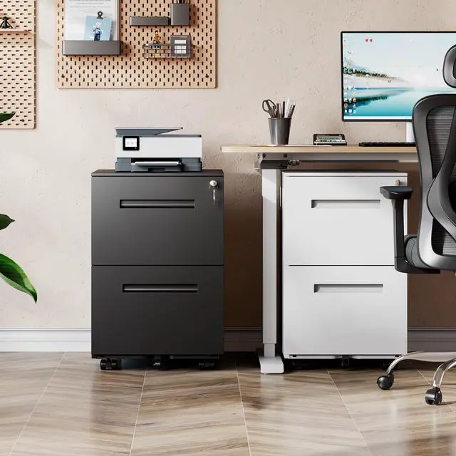 Alt view image 2 of 7 - 2 Drawer Metal File Cabinet with Lock, Fully Assembled | Mobile Filing Cabinet Under Desk for Home Office, Printer Stand, fits Letter/Legal/A4 Size Files, Black