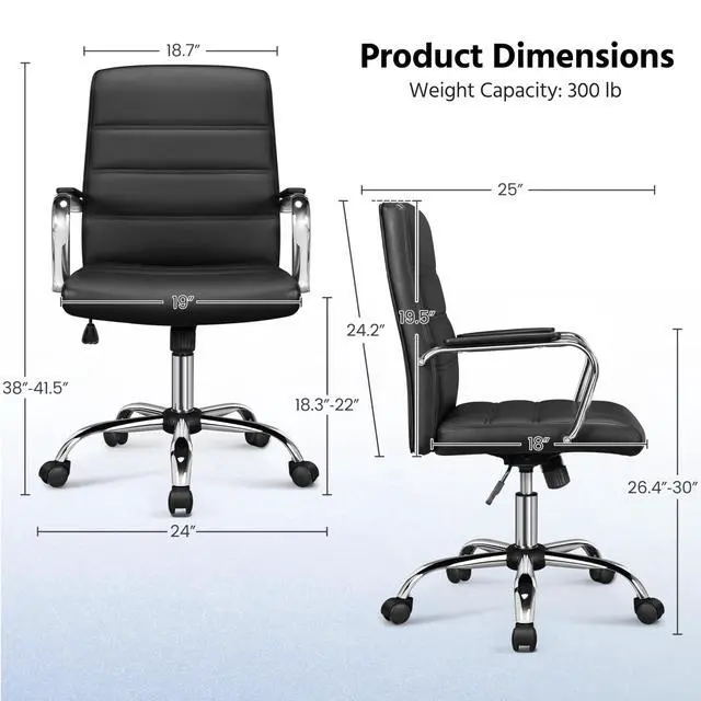 Alt view image 3 of 7 - Black Office Chair PU Leather Swivel Rocking Desk Seat with Arms | Foam-padded channel-stitched PU leather back supports desk hours; chrome frame rocks, adjusts in height, rolls on casters