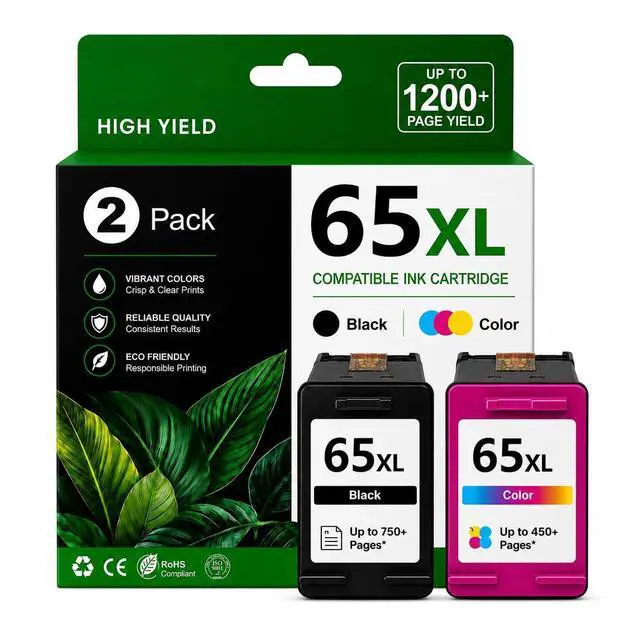 Main image of 65XL Black and Color Ink Cartridges Combo Pack, 2 Pack | Replacement for HP 65 65XL Compatible with HP Envy 5055 5052 5058 DeskJet 3755 2655 3752 3720 3722 3723 3758 2652 2622 2624