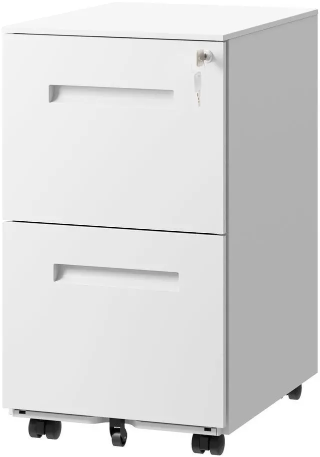 Main image of 2 Drawer Metal File Cabinet with Lock, Fully Assembled | Mobile Filing Cabinet Under Desk for Home Office, Printer Stand fits Letter/Legal/A4 Size, White