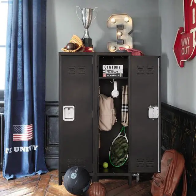 Alt view image 3 of 6 - Vintage Metal Locker with Hooks,Lockable 1 Door Storage Locker,Retro Black Single Lockers for Employees,Steel Locker for Home, Office,Gym,Old School Lockers Storage