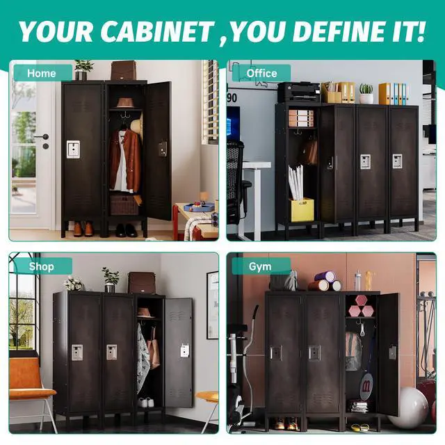 Alt view image 4 of 6 - Vintage Metal Locker with Hooks,Lockable 1 Door Storage Locker,Retro Black Single Lockers for Employees,Steel Locker for Home, Office,Gym,Old School Lockers Storage