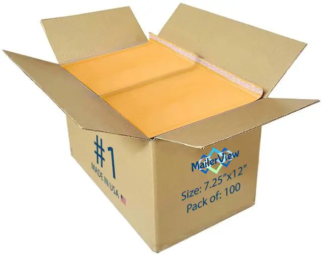 Main image of Kraft Bubble Mailers 7.25x12, Self Seal Padded Envelopes #1, 100 Pack Bulk | Fits Comics, Photos & Cards, No Tape Needed, Cushioned Protection, Tear-Resistant Yellow Kraft, Made in USA