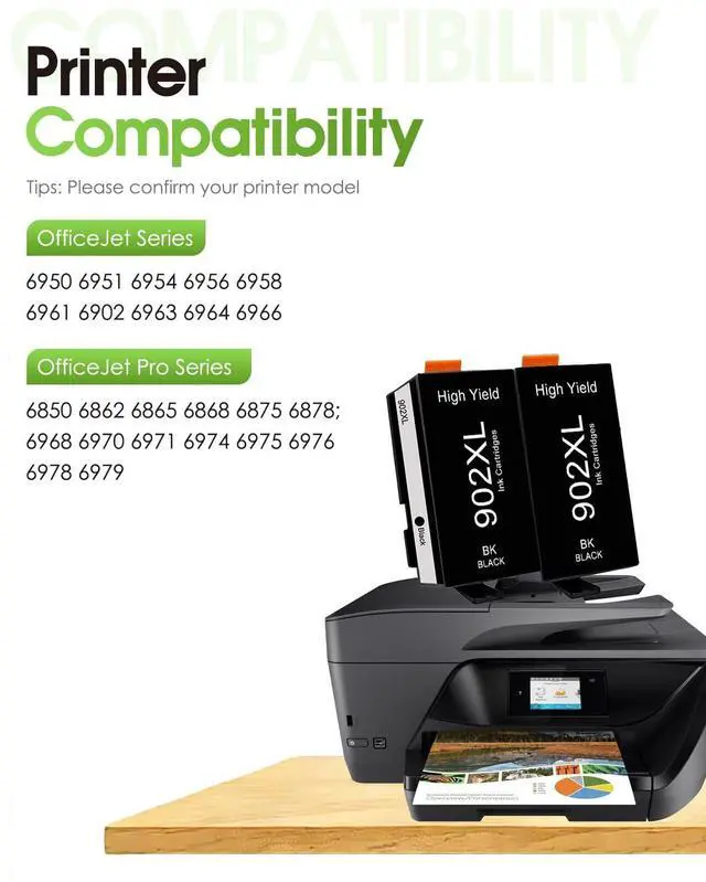 Alt view image 2 of 7 - 902XL 902 Black Ink Cartridges High Yield 2-Pack Replacement for HP 902XL | Compatible 902 Black Ink Cartridges Combo Pack for OfficeJet Pro 6978 6968 6970 6958 6962 6975 6960 6965 Printers|T6L86AN