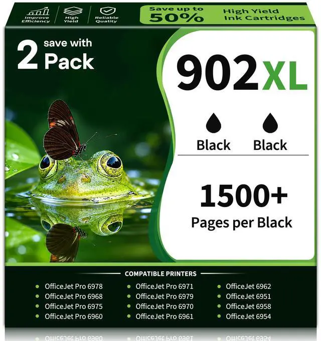 Main image of 902XL 902 Black Ink Cartridges High Yield 2-Pack Replacement for HP 902XL | Compatible 902 Black Ink Cartridges Combo Pack for OfficeJet Pro 6978 6968 6970 6958 6962 6975 6960 6965 Printers|T6L86AN