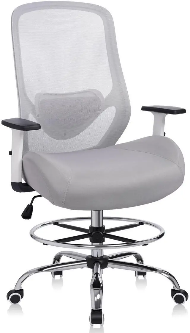 Main image of Drafting Office Chair Big and Tall 450lbs Heavy Duty for Standing Desk | Ergonomic Mesh Chairs,Wider and Thicker Seat Cushion,Adjustable Lumbar Support& Armrest,for Home & Office Use, Grey
