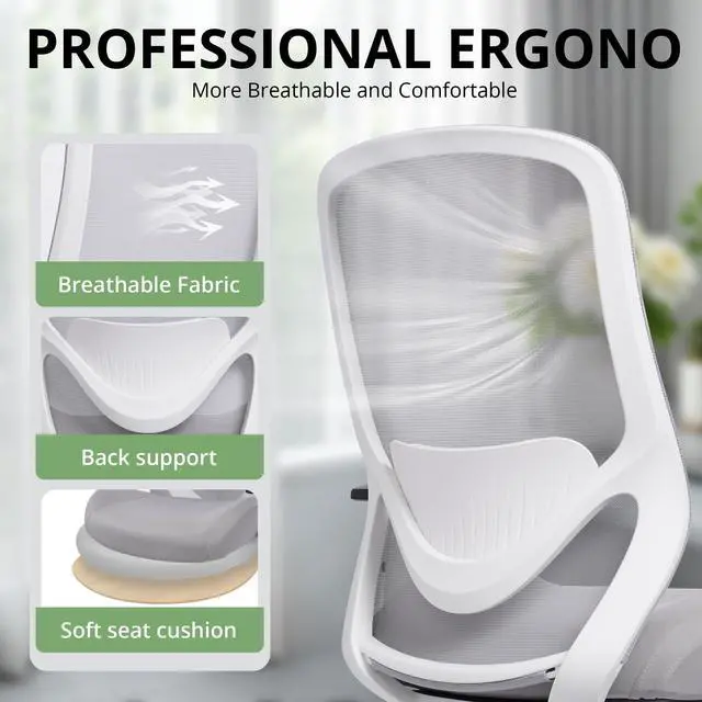 Alt view image 6 of 7 - Drafting Office Chair Big and Tall 450lbs Heavy Duty for Standing Desk | Ergonomic Mesh Chairs,Wider and Thicker Seat Cushion,Adjustable Lumbar Support& Armrest,for Home & Office Use, Grey