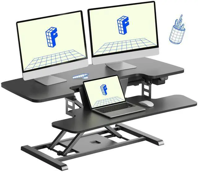 Main image of 40" Electric Standing Desk Converter, Height Adjustable Riser, Sit to Stand Monitor and Laptop Workstation with Wide Keyboard Tray, Black