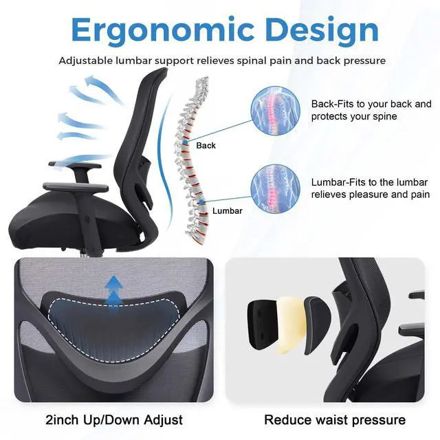 Alt view image 5 of 7 - Drafting Office Chair Big and Tall 450lbs Heavy Duty for Standing Desk | Ergonomic Mesh Chairs,Wider and Thicker Seat Cushion,Adjustable Lumbar Support& Armrest,for Home & Office Use, Black