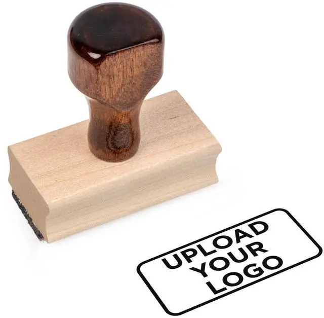 Main image of Personalized Rubber Hand Stamp, Wood Handle with Custom Logo | Multiple Size Options Available | Upload Your Own Logo (1"x2")