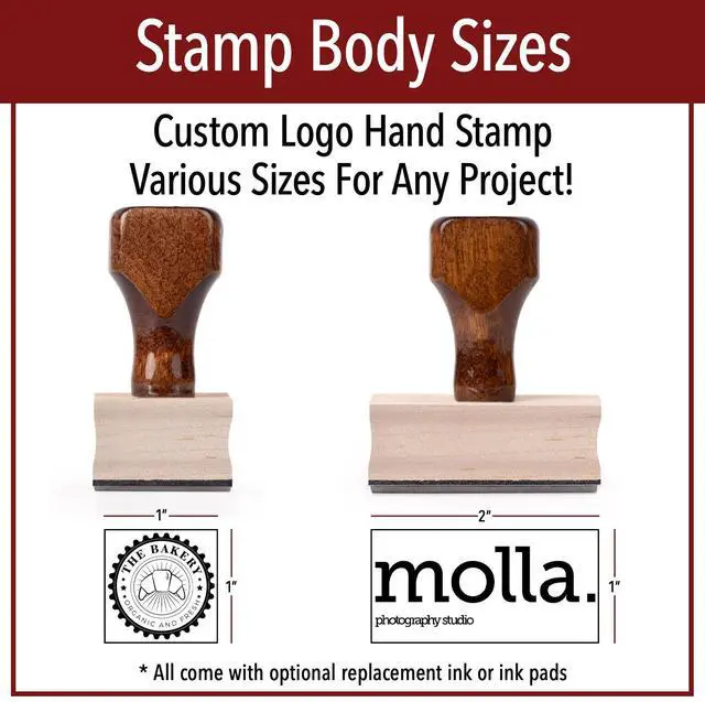 Alt view image 6 of 7 - Personalized Rubber Hand Stamp, Wood Handle with Custom Logo | Multiple Size Options Available | Upload Your Own Logo (1"x2")