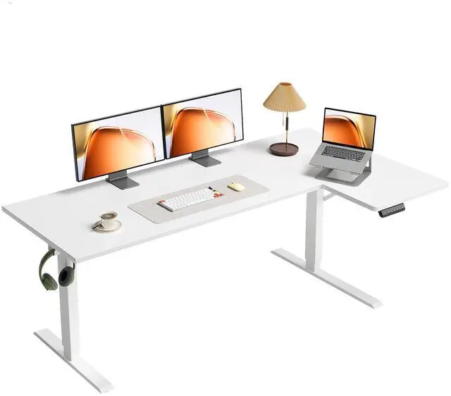 Main image of 63 Inch Reversible L Shaped Electric Standing Desk, White | Corner Height Adjustable Computer Table, Stand Up Desk with 3 Memory Presets, Reinforced Frame for Home Office, Workstation