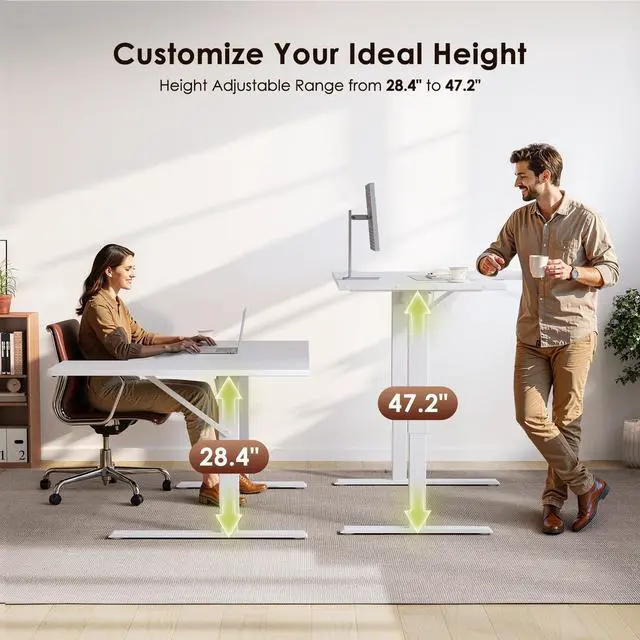 Alt view image 4 of 7 - 55 Inch Reversible L Shaped Electric Standing Desk, White | Corner Height Adjustable Computer Table, Stand Up Desk with 3 Memory Presets, Reinforced Frame for Home Office, Workstation