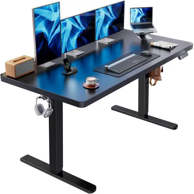 Main image of 60 x 30 Inch Large Electric Standing Desk, Brushless Motor, Black | 30 Inch Deep Desktop, 220 lb Capacity, 4 Memory Presets, Cable Tray, Dual Hooks, Height 27.946.5 Inch; Ships In 2 Packages