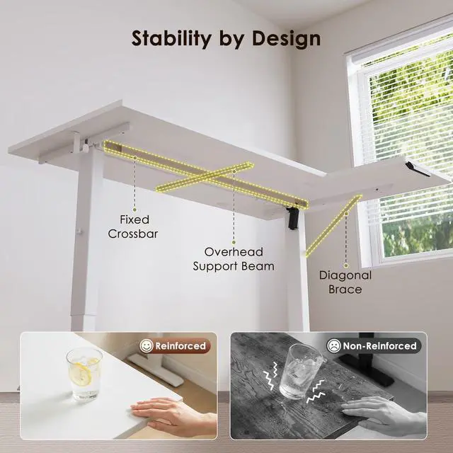 Alt view image 7 of 7 - 55 Inch Reversible L Shaped Electric Standing Desk, White | Corner Height Adjustable Computer Table, Stand Up Desk with 3 Memory Presets, Reinforced Frame for Home Office, Workstation