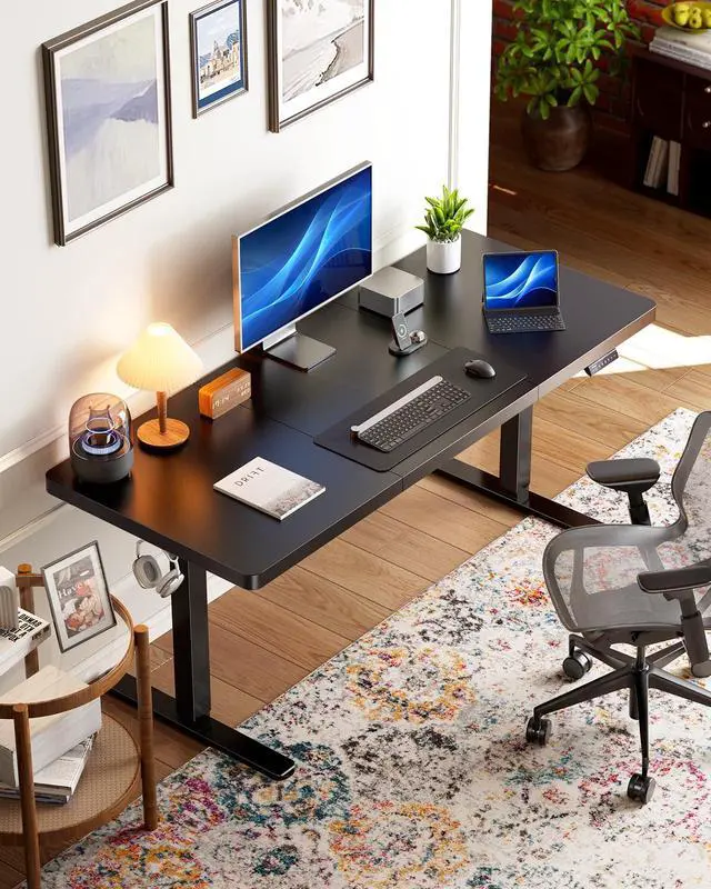 Alt view image 2 of 7 - 60 x 30 Inch Large Electric Standing Desk, Brushless Motor, Black | 30 Inch Deep Desktop, 220 lb Capacity, 4 Memory Presets, Cable Tray, Dual Hooks, Height 27.946.5 Inch; Ships In 2 Packages