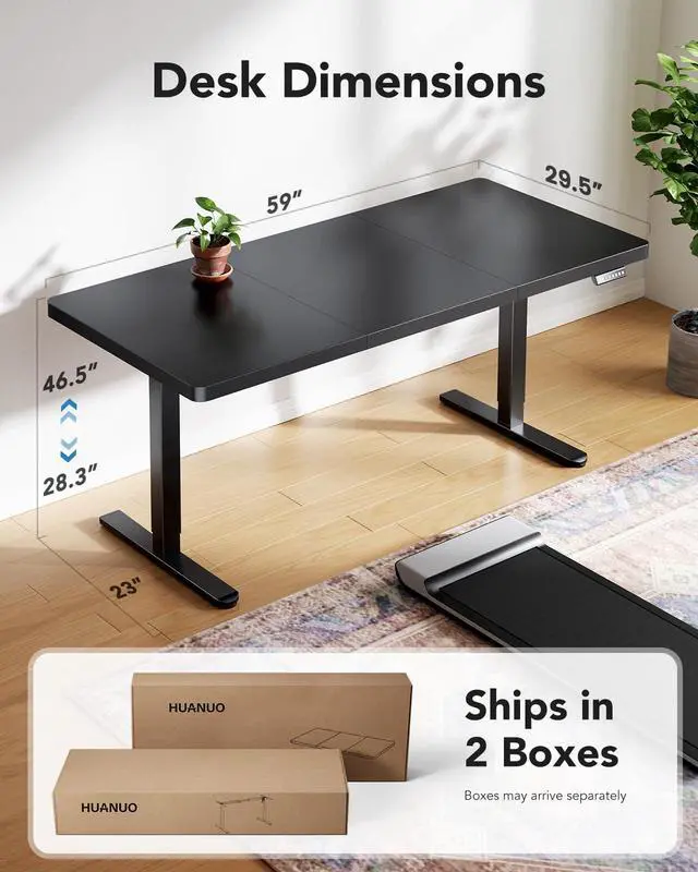 Alt view image 3 of 7 - 60 x 30 Inch Large Electric Standing Desk, Brushless Motor, Black | 30 Inch Deep Desktop, 220 lb Capacity, 4 Memory Presets, Cable Tray, Dual Hooks, Height 27.946.5 Inch; Ships In 2 Packages