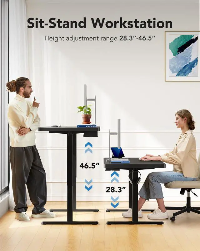 Alt view image 7 of 7 - 60 x 30 Inch Large Electric Standing Desk, Brushless Motor, Black | 30 Inch Deep Desktop, 220 lb Capacity, 4 Memory Presets, Cable Tray, Dual Hooks, Height 27.946.5 Inch; Ships In 2 Packages