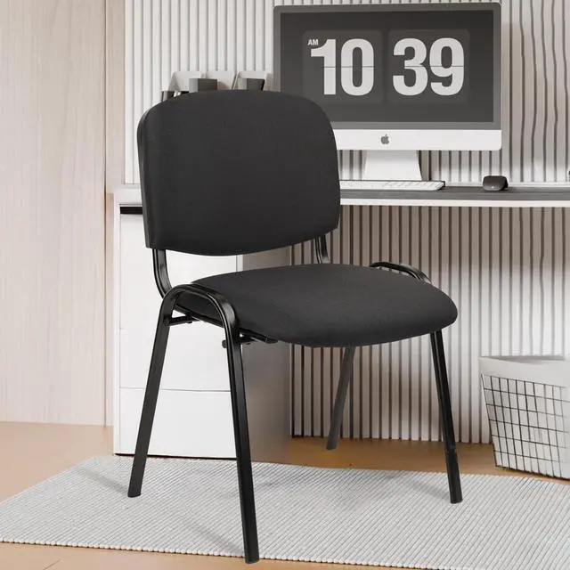 Alt view image 2 of 6 - Stackable Waiting Room Chairs, Cloth Fabric Guest Reception Chair with Upholstered Thickene Seat and Back Support, Stacking Chair Metal Leg for Office School Church Conference Room, Black