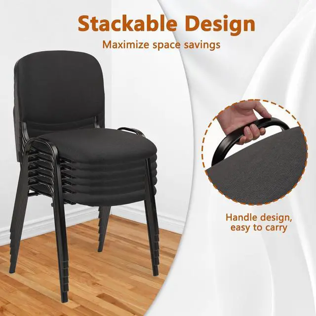 Alt view image 5 of 6 - Stackable Waiting Room Chairs, Cloth Fabric Guest Reception Chair with Upholstered Thickene Seat and Back Support, Stacking Chair Metal Leg for Office School Church Conference Room, Black
