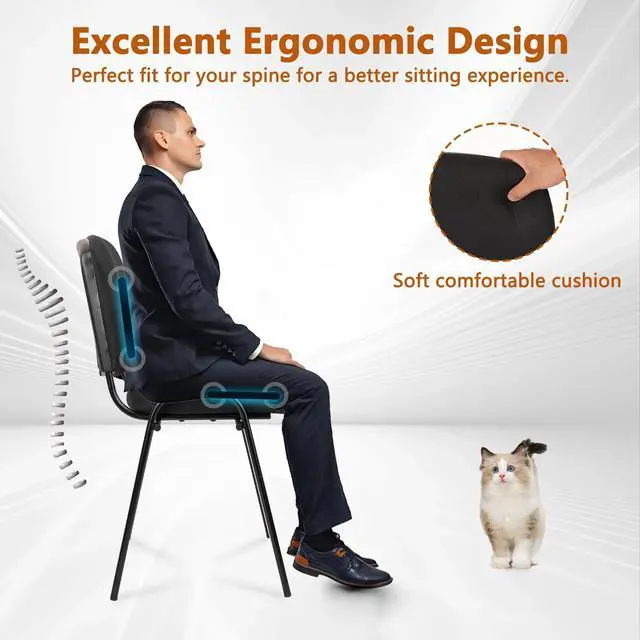 Alt view image 6 of 6 - Stackable Waiting Room Chairs, Cloth Fabric Guest Reception Chair with Upholstered Thickene Seat and Back Support, Stacking Chair Metal Leg for Office School Church Conference Room, Black