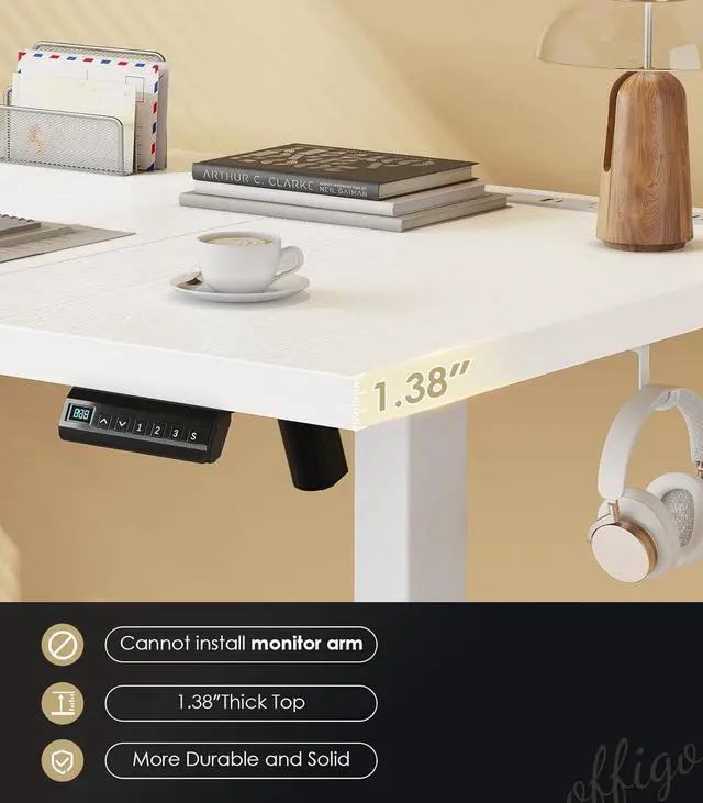 Alt view image 5 of 7 - 79 Inch Executive Electric Standing Desk Height Adjustable, White | 1.38" Thick 3-Panel Desktop, Power Outlets, 3 Memory Presets, Dual-Beam Frame for Home Office, Workstation, Conference Room