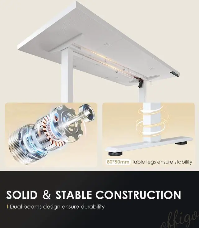 Alt view image 6 of 7 - 79 Inch Executive Electric Standing Desk Height Adjustable, White | 1.38" Thick 3-Panel Desktop, Power Outlets, 3 Memory Presets, Dual-Beam Frame for Home Office, Workstation, Conference Room