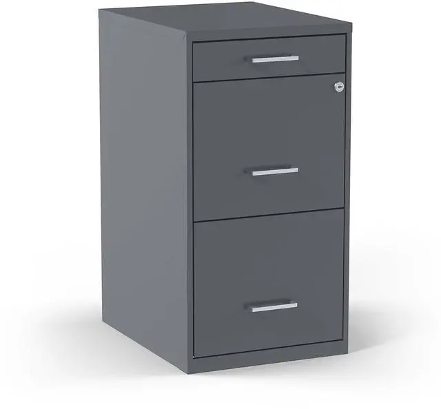 Main image of 3-Drawer Vertical File Cabinet, Letter/Legal, Locking, Charcoal | Compatible storage for letter and legal documents in offices