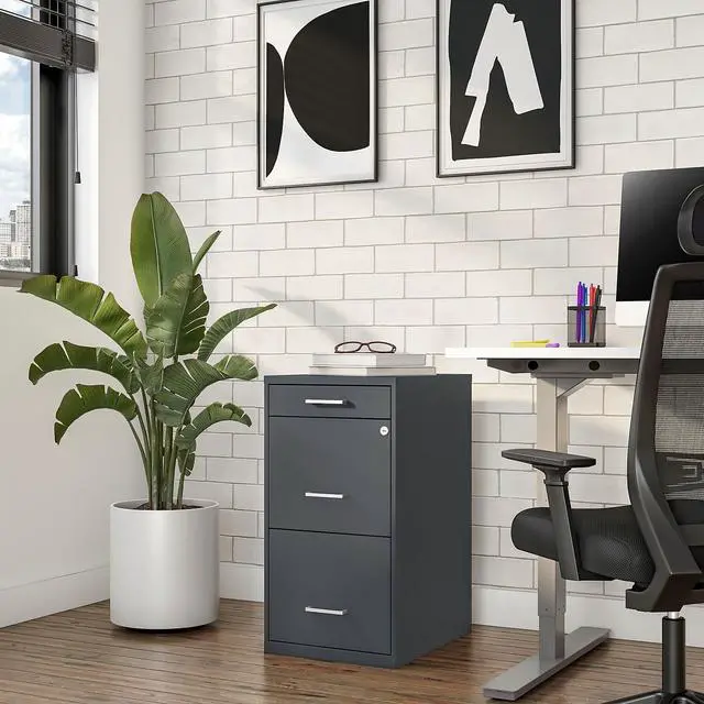 Alt view image 2 of 7 - 3-Drawer Vertical File Cabinet, Letter/Legal, Locking, Charcoal | Compatible storage for letter and legal documents in offices
