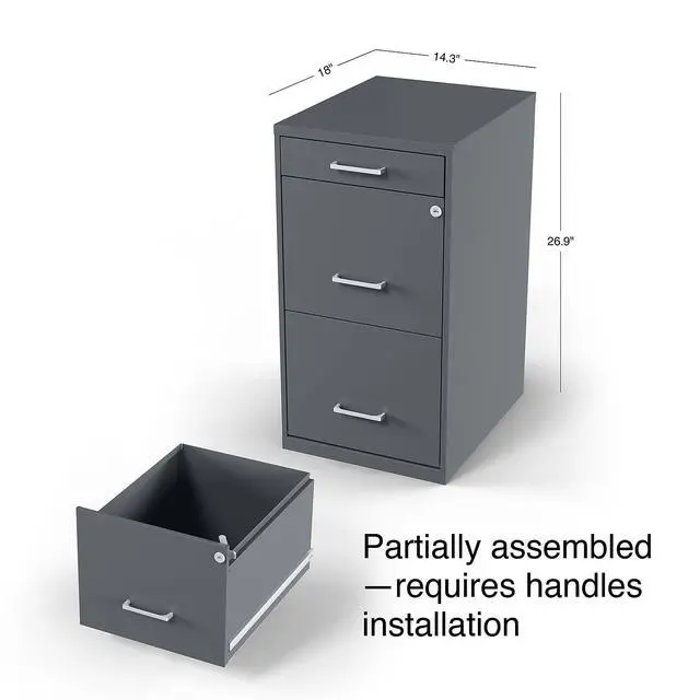 Alt view image 3 of 7 - 3-Drawer Vertical File Cabinet, Letter/Legal, Locking, Charcoal | Compatible storage for letter and legal documents in offices