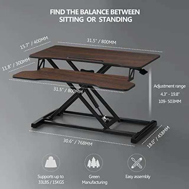 Alt view image 4 of 6 - Height Adjustable Standing Desk 32 Wide Sit to Stand Converter | Standing Desk Converter,Stand Up Desk Riser,for Dual Monitor Riser,Tabletop Workstation for Home Office,Easy Assembly