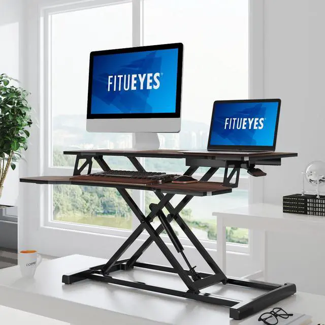 Alt view image 2 of 6 - Height Adjustable Standing Desk 32 Wide Sit to Stand Converter | Standing Desk Converter,Stand Up Desk Riser,for Dual Monitor Riser,Tabletop Workstation for Home Office,Easy Assembly