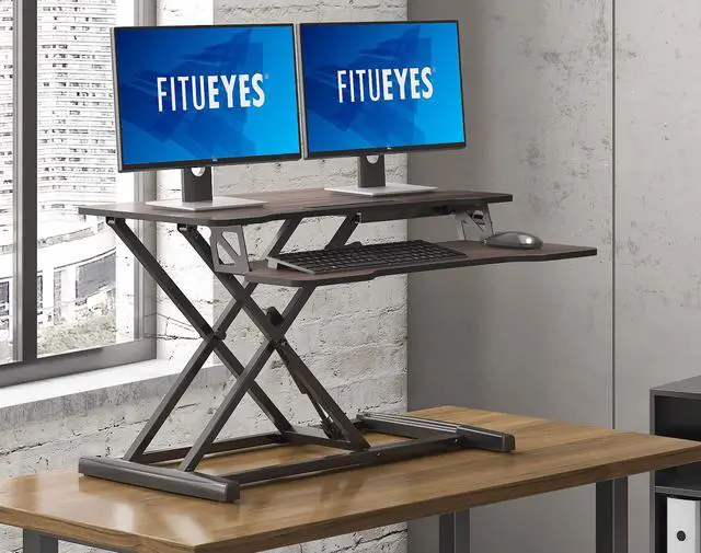 Alt view image 6 of 6 - Height Adjustable Standing Desk 32 Wide Sit to Stand Converter | Standing Desk Converter,Stand Up Desk Riser,for Dual Monitor Riser,Tabletop Workstation for Home Office,Easy Assembly