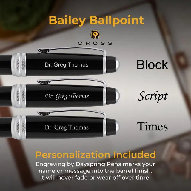Alt view image 3 of 7 - Cross Bailey Personalized Ballpoint Pen in Black Lacquer with Chrome Trim | Engraved Pen for Graduation, Job Promotion, Retirement, Corporate Gift